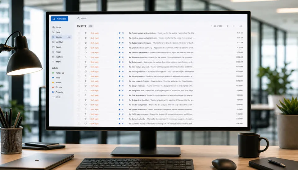 ≈ 10,000 email drafts AI-drafted email replies, drawn to scale